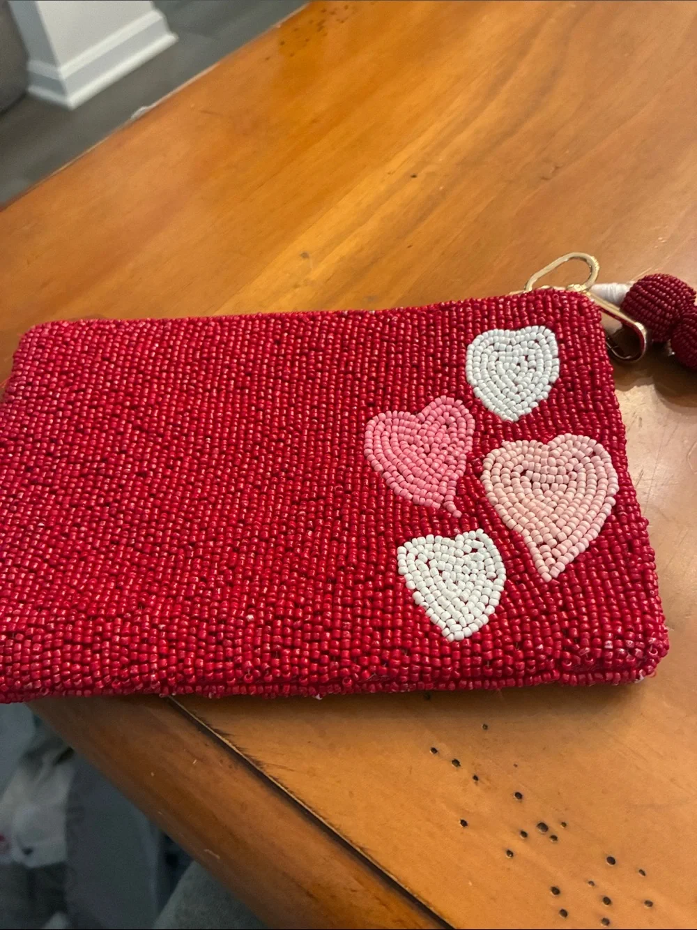 Unlisted Red Beaded Heart Wristlet with Pink & White Hearts